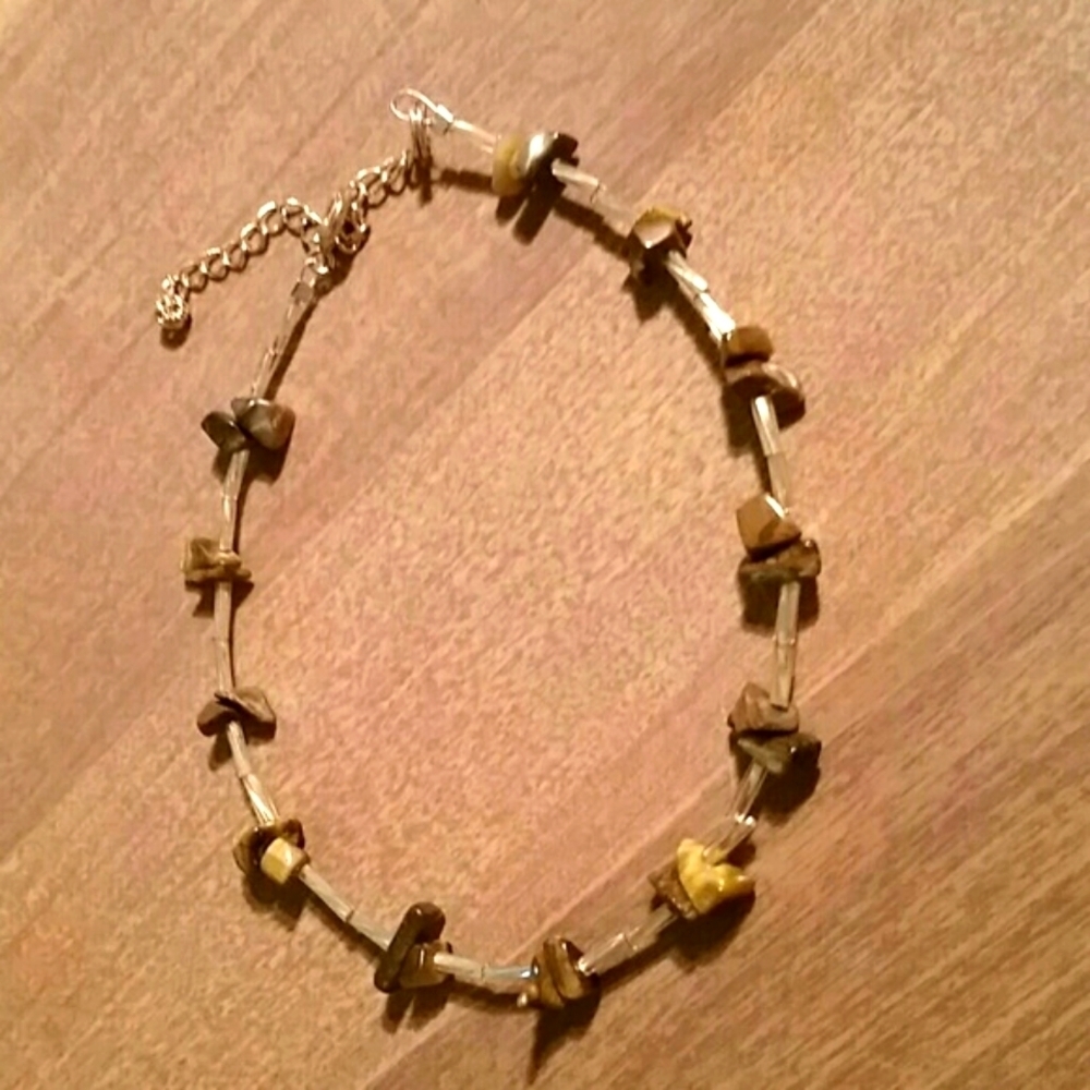 anklet ankle bracelet Tiger eye glass bead gold NEW